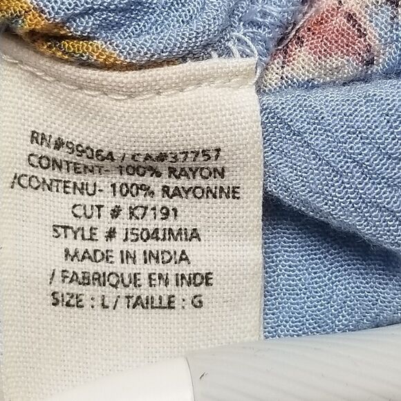 Billabong Large Crop Top Blouse Balloon Sleeve Blue Floral Crepe Flowy Beach - Picture 6 of 10